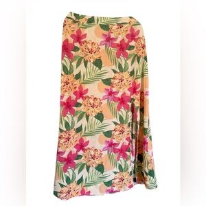 Floral A-Line Midi Skirt - Pink & Green Tropical Print